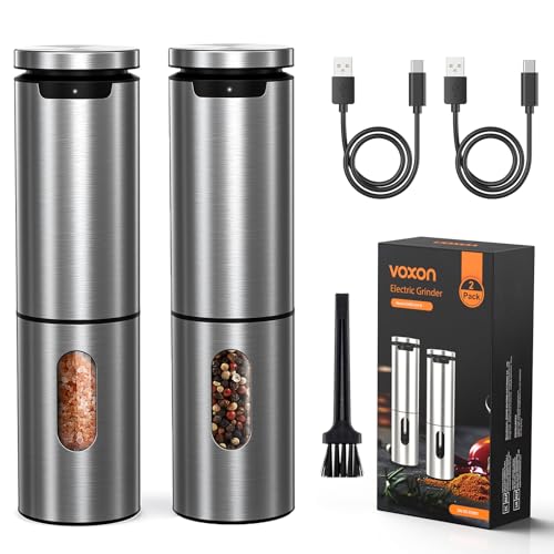 Voxon Macina Sale E Pepe Elettrico Set Di 2 Con Ricarica Usb, Macina Pepe A 5 Livelli, Macinatura Automatica, Macinapepe Elettrico Con Luce Led Per Bb