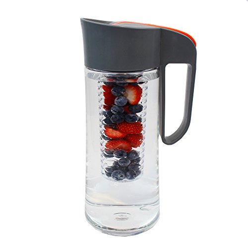 Cucina Sana, Caraffa In Tritan, Da 2 L, Con Infusore, 100% Priva Bpa, Per Acqua, Limonata, Sidro, Frutta, Tè, Succhi E Cubetti Di Ghiaccio Orange