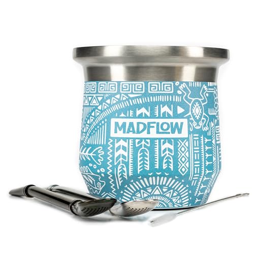 Madflow | Tazza Per Mate Argentino | Tazza Per Yerba Mate In Acciaio Inox Con 2 Bombilla | Set Completo Tazza Mate Argentina E Bombillas | Tazza Mate