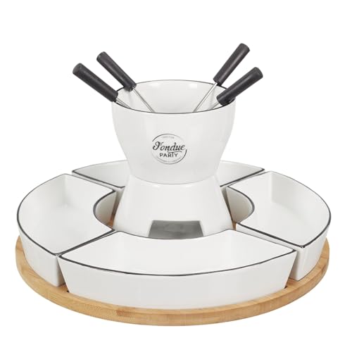 Cook Concept Ka4602 Fondue-Cofanetto Di Supporto In Bambù, 4 E P4, Per Cucina, Cottura Specifica, Piastra Fornello Per Barbecue, Metallo, Bianco