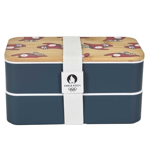 Paris 2024, Cjo3350, Lunch Box 2 Livelli Fascia Elastica Mascotte, Prodotto Ufficiale Con Licenza, Borsa Isotermica Pasto, Scatola Per Pranzo Con Scom