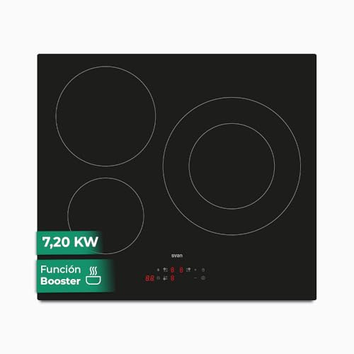 Svan Piastra Di Induzione In Vetro Nero Si3601. Max. 7200 W, 3 Zone Di Cottura, 9 Livelli Di Cottura, Controllo Tattile, Funzione Turbo, Blocco E Auto