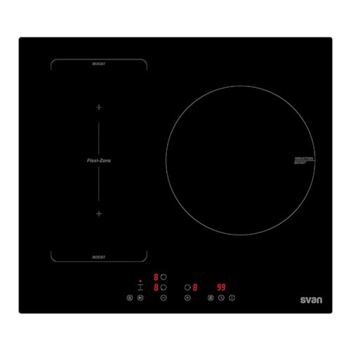 Svan Piastra Di Induzione In Vetro Nero Sifz3600. Max. 6600 W, 3 Zone Di Cottura, 9 Livelli Di Cottura, Controllo Tattile, Funzione Turbo, Blocco E Au