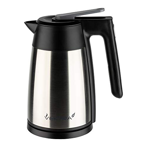 Vektra Vek-1703 - Bollitore A Doppia Parete Con Regolazione Della Temperatura – 1,7 L, In Acciaio Inox, Senza Cavo, Spina Europea, A Risparmio Energet