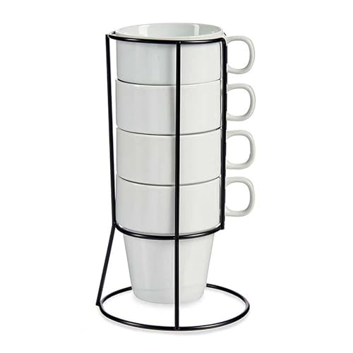 San Ignacio Set 4 Tazze Impilabili Bianco Con Ripiano Collezione Vessia