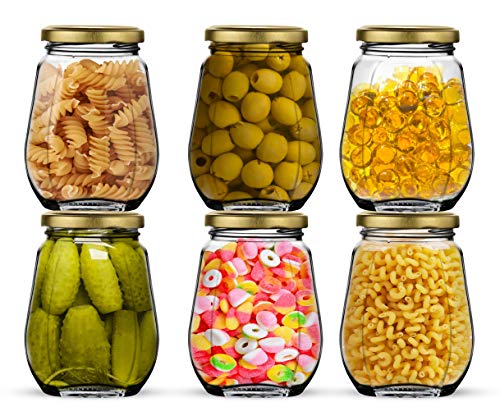 Ginoya Brothers Crown Glass Jars & Contenitori Con Airtight Golden Lid For Kitchen Storage - 400 Ml - 6 Pezzi