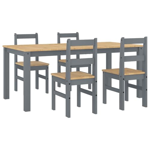Vidaxl Set Da Pranzo 5 Pz Panama Grigio In Legno Massello Di Pino, Tavolo Da Pranzo, Tavolo Da Pranzo E Sedie, Tavolo E Sedie Da Cucina