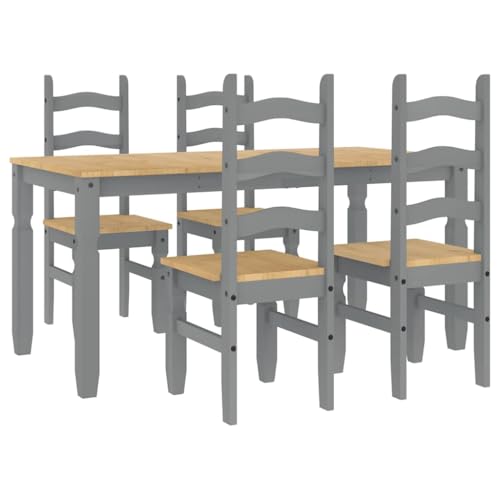 Vidaxl Set Da Pranzo 5 Pz Panama Grigio In Legno Massello Di Pino, Tavolo Da Pranzo, Tavolo Da Pranzo E Sedie, Tavolo E Sedie Da Cucina