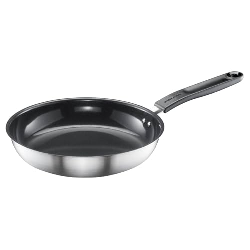 Fiskars Padella, Ø 24 Cm, Padella Rivestita, Adatta A Tutti I Piani Cottura, Acciaio Inossidabile Riciclato, Forma Funzionale, Argento/Nero, 1072310