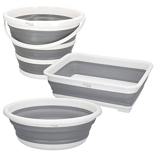 Aktive 52982 - Kit Campeggio, Accessori Da Campeggio | Bacinella Pieghevole Da Campeggio Da 5 Litri | Secchio Pieghevole Da 10 Litri | Secchio Pieghev