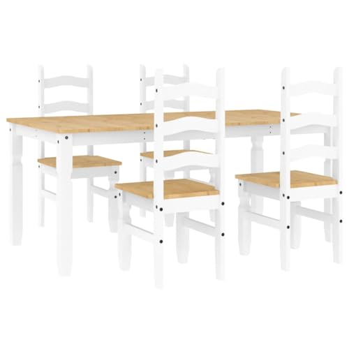 Vidaxl Set Da Pranzo 5 Pz Panama Bianco In Legno Massello Di Pino, Tavolo Da Pranzo, Tavolo Da Pranzo E Sedie, Tavolo E Sedie Da Cucina