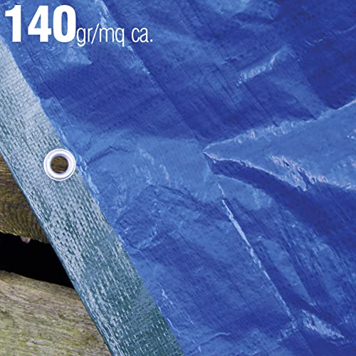 Verdelook Telo Occhiellato In Polietilene 8X5 M, Grammatura 140 G/M², Blu E Verde, Plus, Multiuso, Per Copertura E Stoccaggio Merce