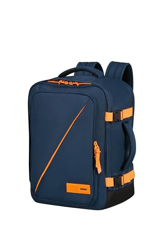 American Tourister Take2Cabin - Bagaglio Da Cabina Wizz Air/Vueling 30 X 20 X 40 Cm, 26,5 L, 0,60 Kg, Bagaglio A Mano, Zaino Per Aereo Ms, Blu/Arancio
