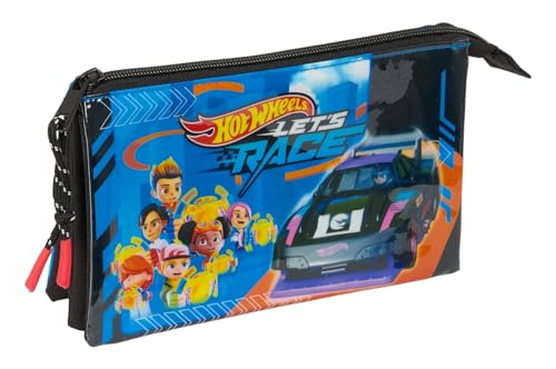 Safta Hot Wheels Let'S Race - Astuccio Triplo, Astuccio Per Bambini, Ideale Per Bambini In Età Scolastica, Comodo E Versatile, Qualità E Resistenza, 2