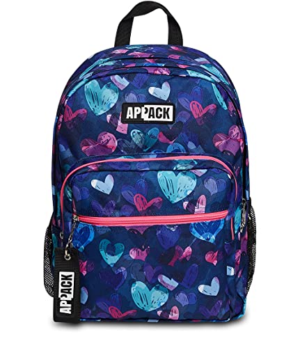 Appack Zaino Scuola, Blu Fantasia Cuori, I Like, Zaino Doppio Scomparto Super Capiente Con Tasca Porta Borraccia, Scuola, Bambina Ragazza