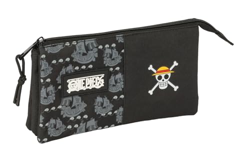 Safta One Piece Pirates - Astuccio Triplo, Astuccio Per Bambini, Ideale Per Bambini In Età Scolastica, Comodo E Versatile, Qualità E Resistenza, 22 X
