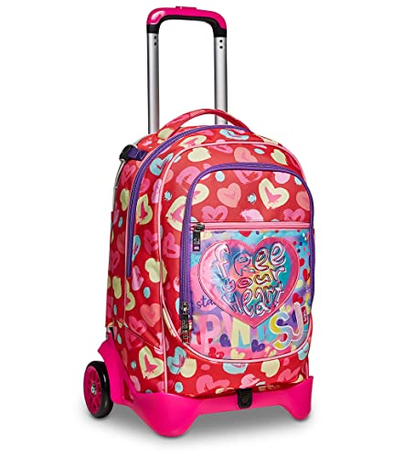 Sj Gang Trolley Scuola Sganciabile Jack 2 Ruote, Rosa Fucsia, Wondrous Girl, Triplo Uso, Zaino Con Carrello Sganciabile E Crossover System, Zaini E Tr