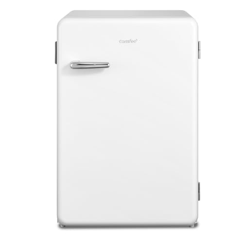 Comfee' Rcd113Wh2Rt(E) Frigorifero Piccolo Con Freezer, 116 Litri, Design Retrò, Frigo Monoporta, Temperatura Regolabile, Adatto A Camera, Ufficio E H