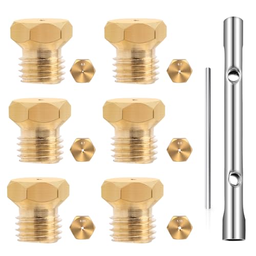 Yarvpuv 7 Pezzi Serie Ugelli Gas 5 Taglie Con Chiave A Tubo 6/7 Ugelli Universali 6Mb Gpl Per Bombole Per Cucine A Gas Metano 0.5 0.7 0.7 0.9 0.95 1.1