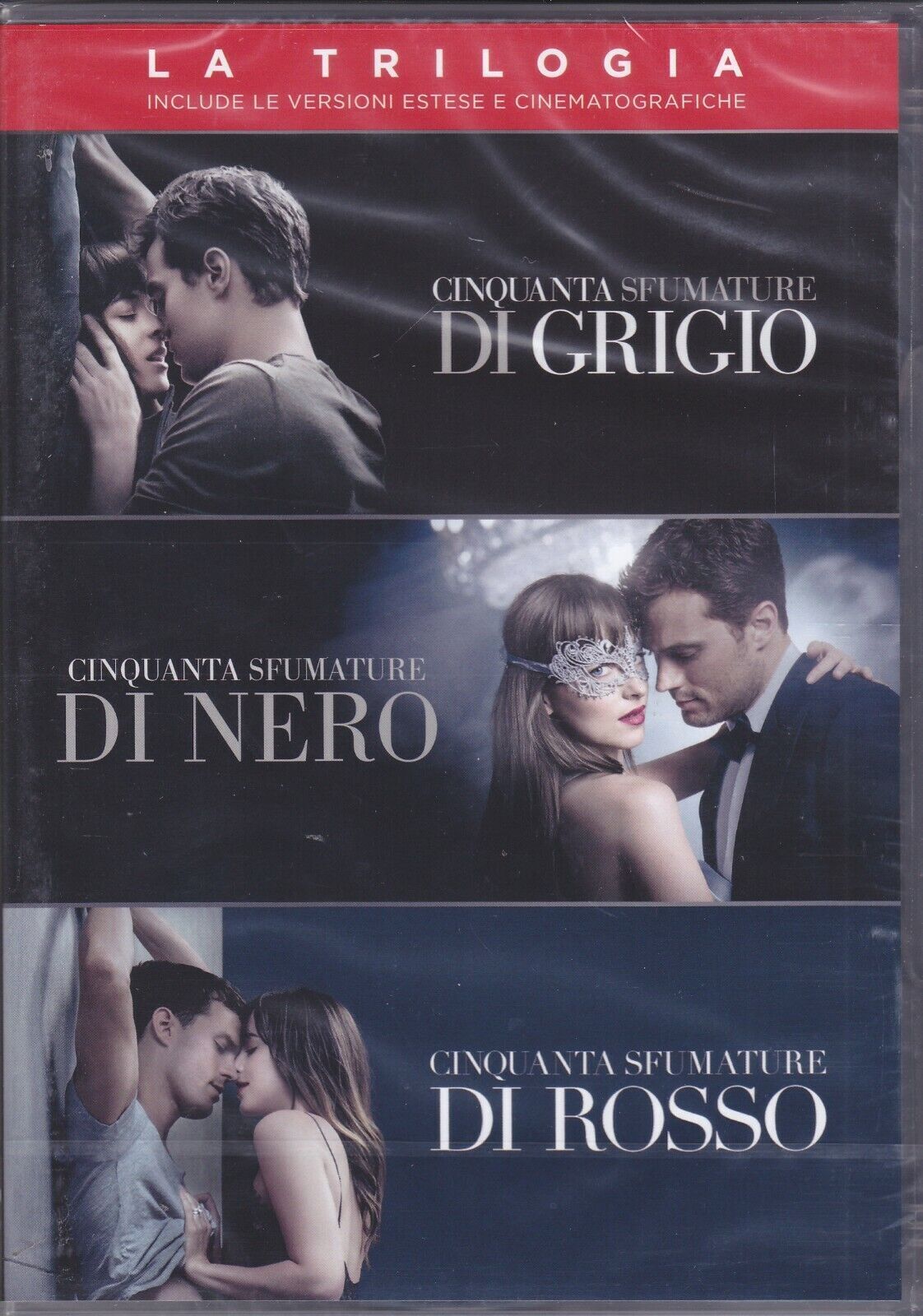 3 Dvd Box CINQUANTA SFUMATURE - GRIGIO + NERO + ROSSO trilogia completa nuovo