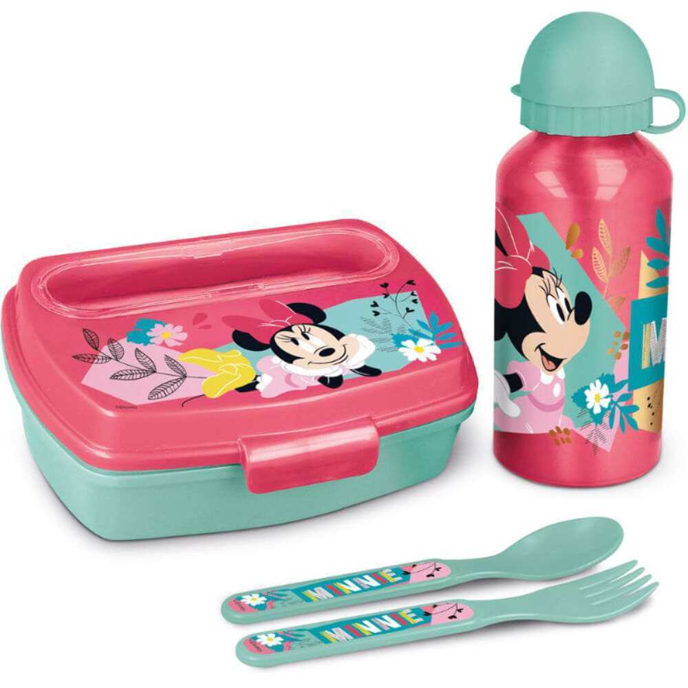 Set Portamerenda e Borraccia Minnie Mouse in Alluminio, include Posate