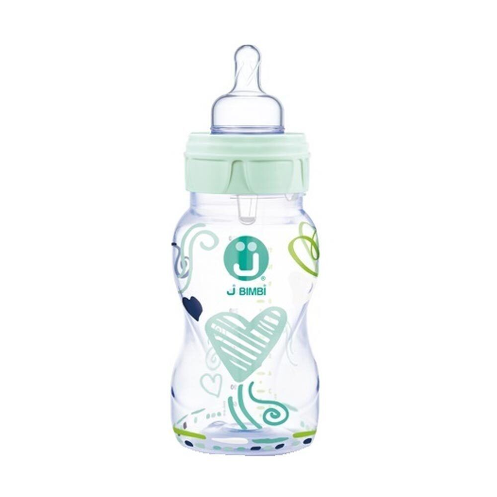 J Bimbi Trendy - Biberon Polipropilene Colore Verde Acqua 0m+, 260ml