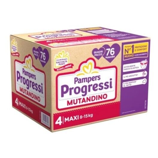 Pampers Progressi Mutandino | Quadripack - Tg. 4 - Maxi - 8-15kg | 76 pannolini