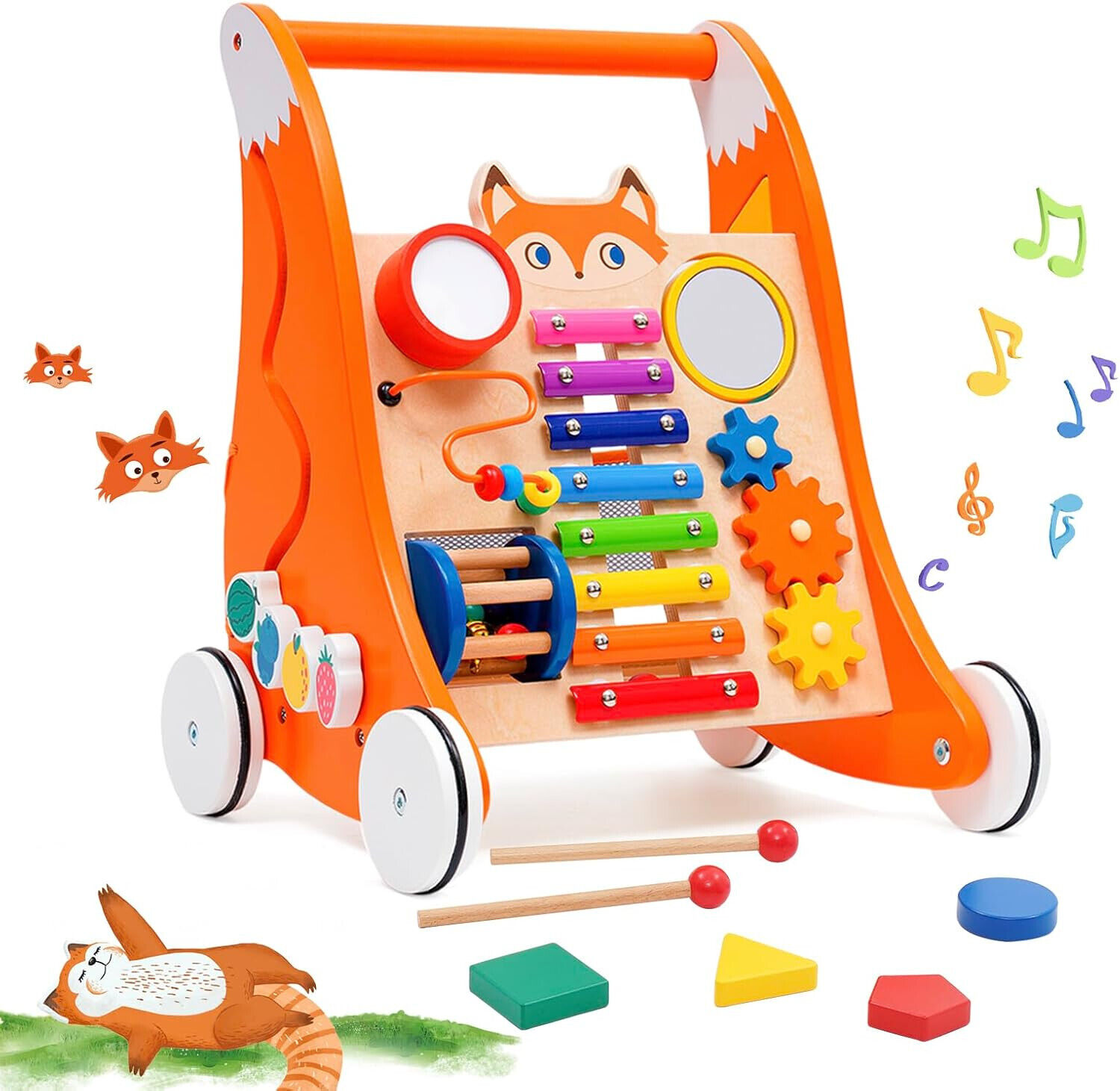 Girello Bambino Primi Passi Legno - Girello per Bambini 18 Mesi - Porta Giochi