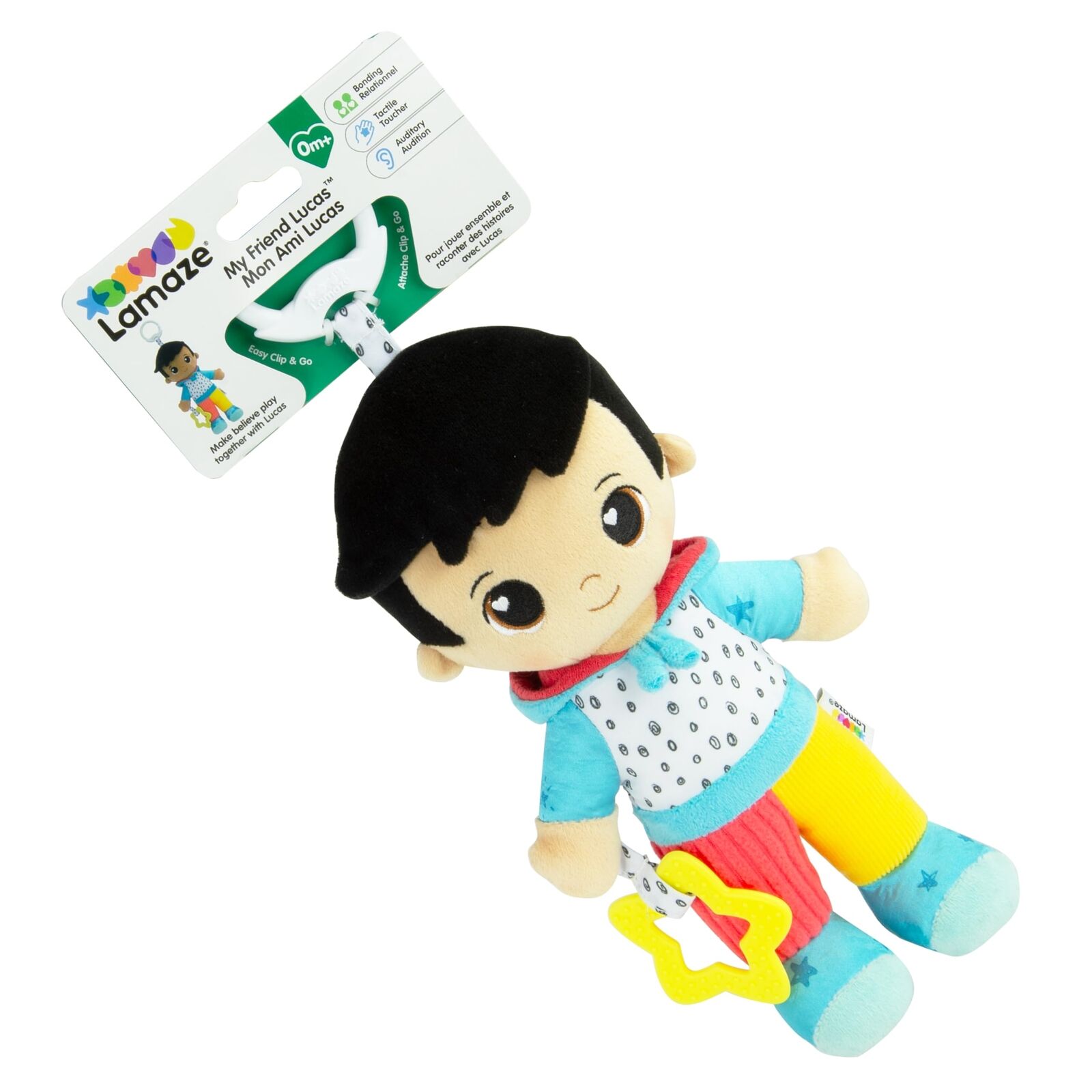 Lamaze My Friend Lucas, Clip and Go Baby Pram Toy with Multiple Textures, Chime,