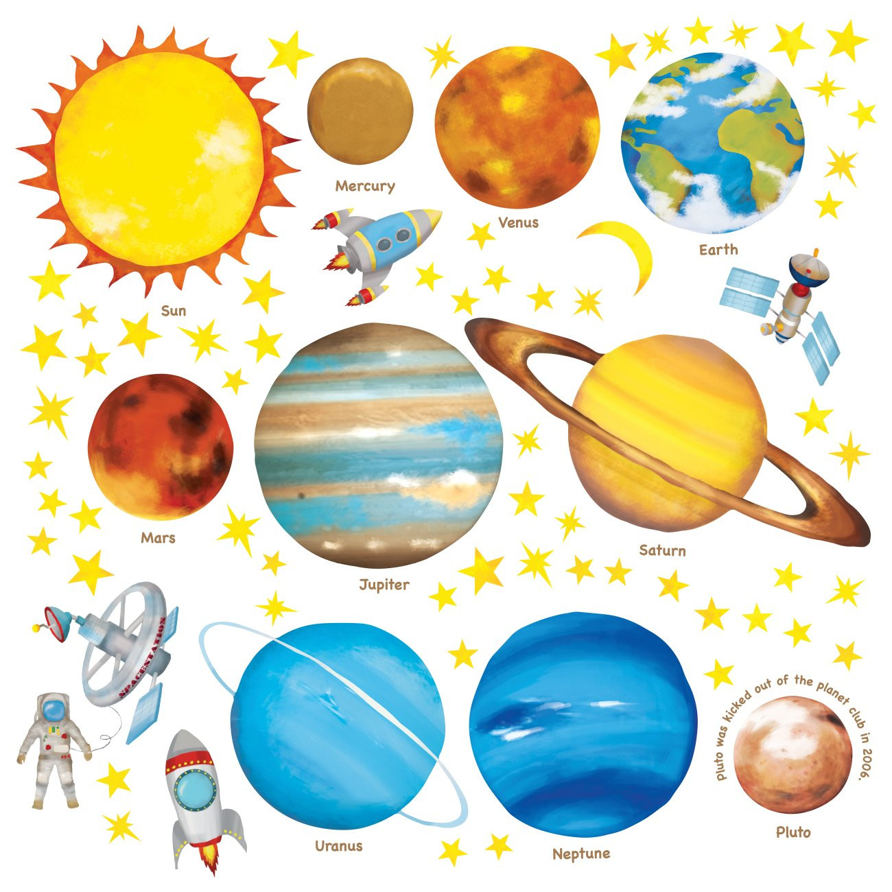 DECOWALL DS-8007 Planetas en el Espacio (English Ver.) (Pequeña) Vinilo (F3X)