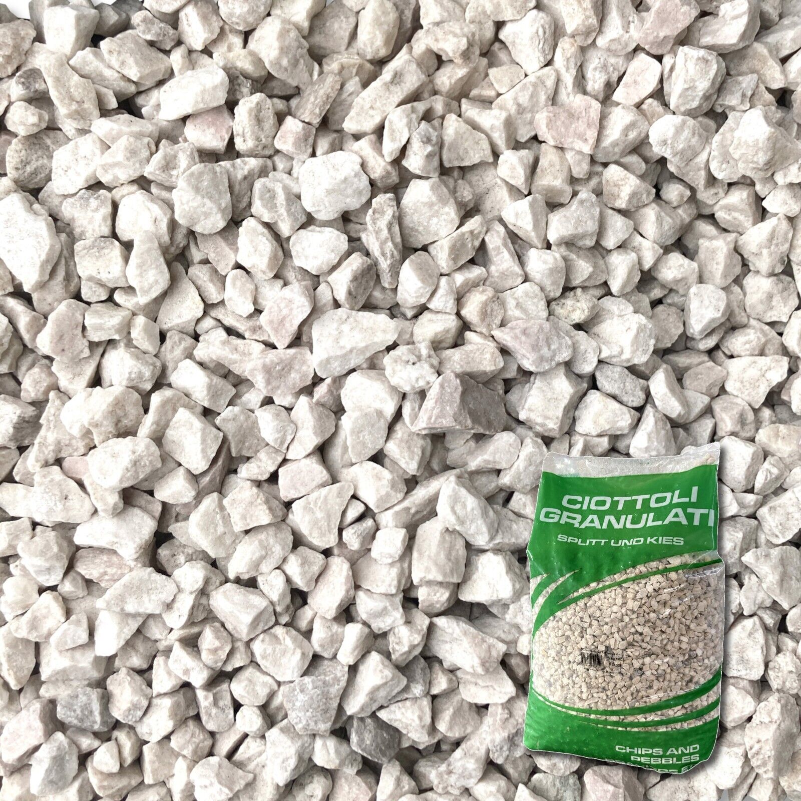 Graniglia Granulato per Giardino e Vasi Bianco Carrara Granulometria 8-12mm 25kg