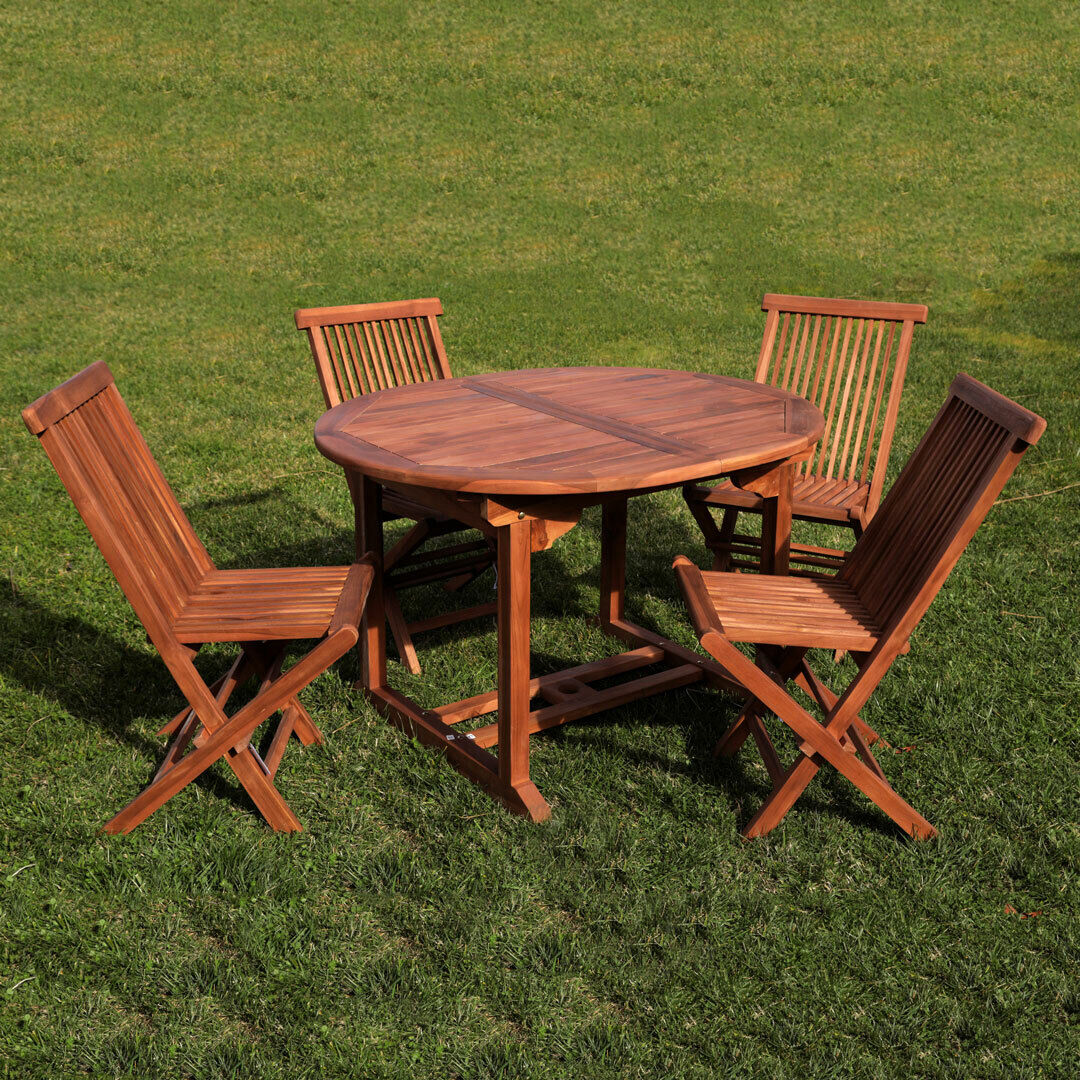 Set giardino con tavolo ovale allungabile e 4 sedie pieghevoli in teak