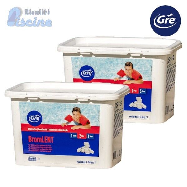 2x 76025 GRE BROMO LENTO DISINFETTANTE PULIZIA PISCINA 1 KG PASTIGLIE 20 GR