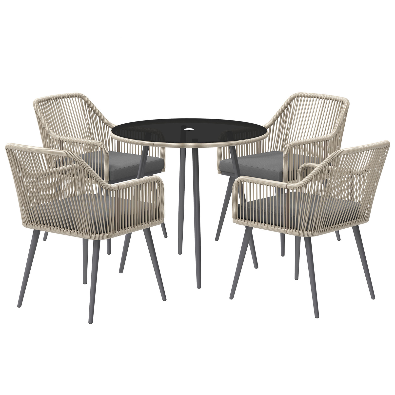 Outsunny Mobili da Giardino 5 pz con 4 Sedie da Esterno e Tavolo Rotondo
