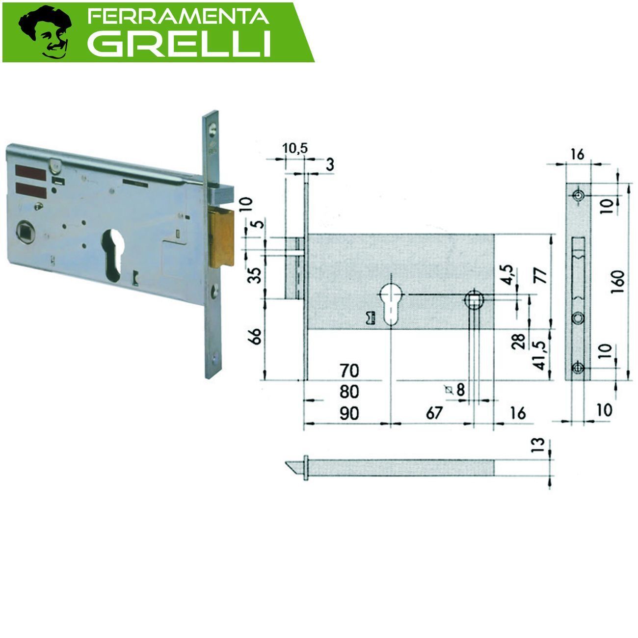ELETTROSERRATURA DA INFILARE PER FASCE mm 77 H 14350  • mm 90 (14350900)