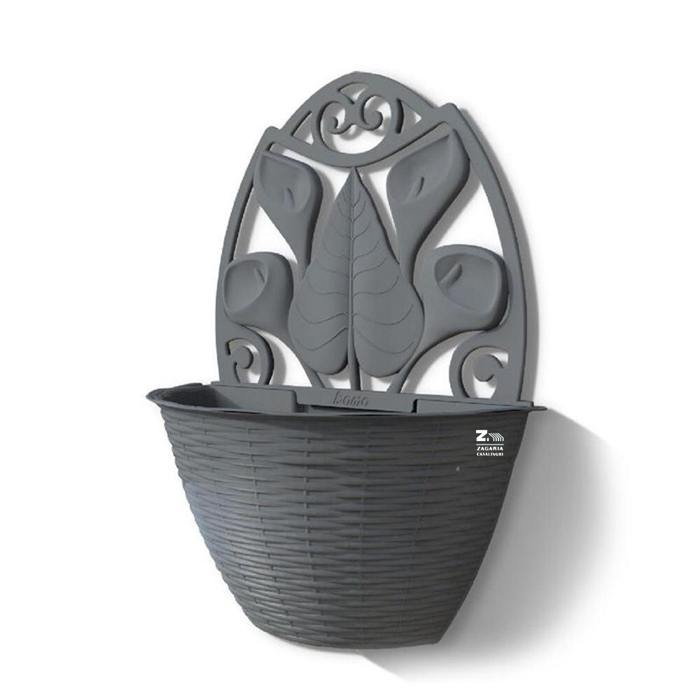 VASO GERLA PAGLIA DA PARETE 32x16xH.42,5 cm GRIGIO/ANTRACITE IN PLASTICA.