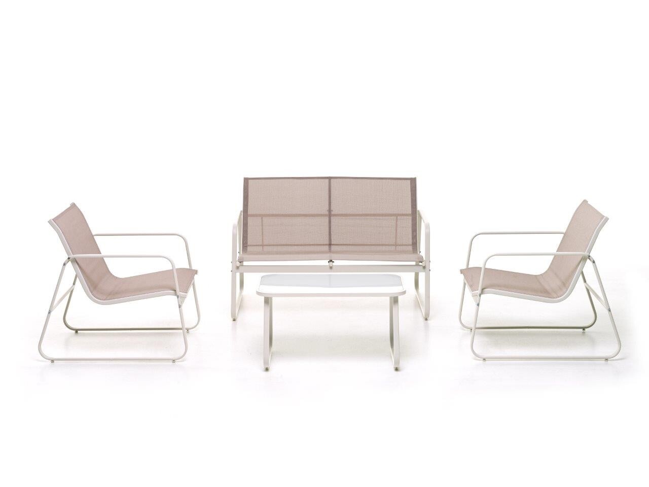 Salottino set bianco in metallo per esterno jask completo divano sedie tavolo