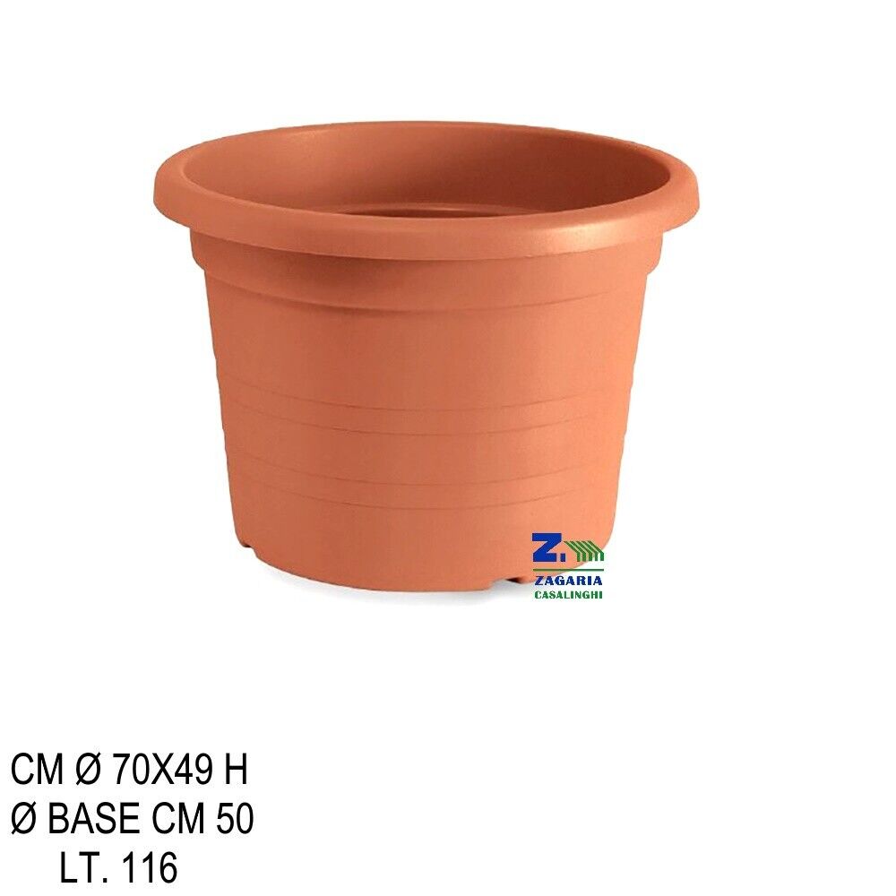 VASO CILINDRO TONDO DIAM. CM 70X49 H IN PLASTICA LISCIA RIGATA COLOR TERRACOTTA