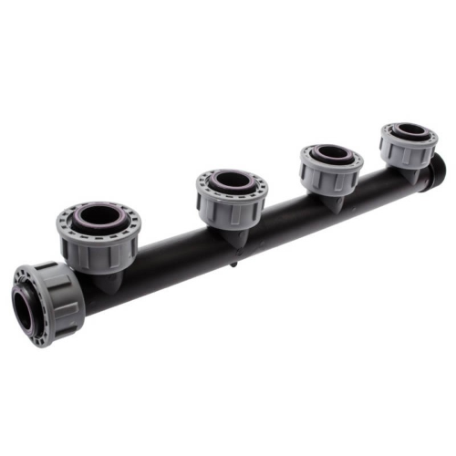 Collettore irrigazione preassemblato a 4 uscite misura 1" - PVC con O.Rings