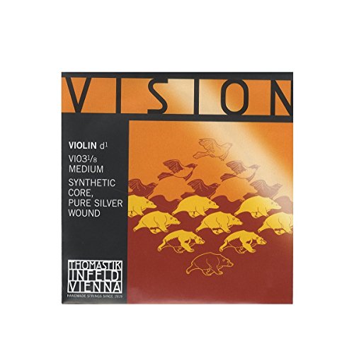 Thomastik Corda Per Violino 1/8 Vision - Corda Re Nucleo Sintetico, Rivest. Pure-Argento, Media