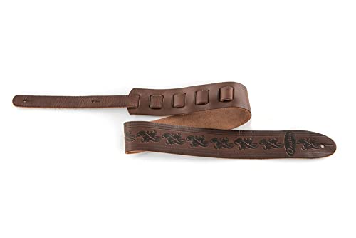 Ovation Tracolla Per Chitarra, Pelle Premium Signature, Motivo "Foglia", Chocolate