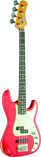Eko Guitars - Vpj-280 Fiesta Red, Basso Elettrico 4 Corde, Finitura Della Serie "Tribute", Corpo In Pawlonia, Manico In Acero, Tastiera 21 Tasti In Re