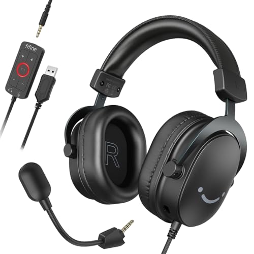 Fifine Cuffie Gaming Con Microfono, Cuffie Over-Ear Con Cavo, Cuffie Usb Per Pc Ps4 Ps5 Xbox Switch, Cuffie Rgb Con Audio Surround 7.1 E Cuscinetti Au
