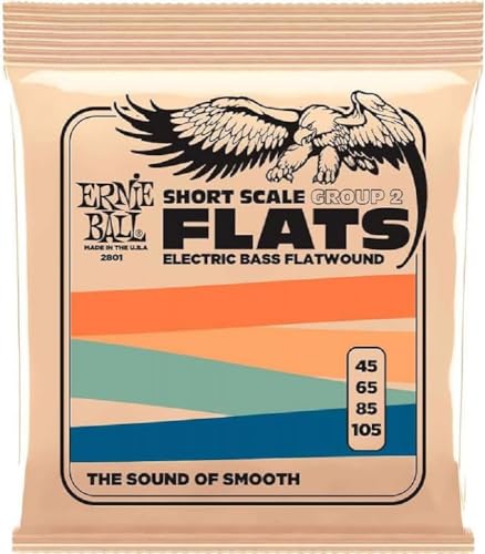 Ernie Ball Short Scale Flatwound Group 2, Corde Per Basso Elettrico A Scala Corta, Diametro 45-105