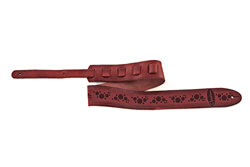 Ovation Tracolla Per Chitarra, Pelle Premium Signature, Motivo "Multi Buca", Ruby Red, Rosso