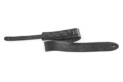 Ovation Tracolla Per Chitarra, Pelle Premium Signature, Motivo "Foglia", Nero