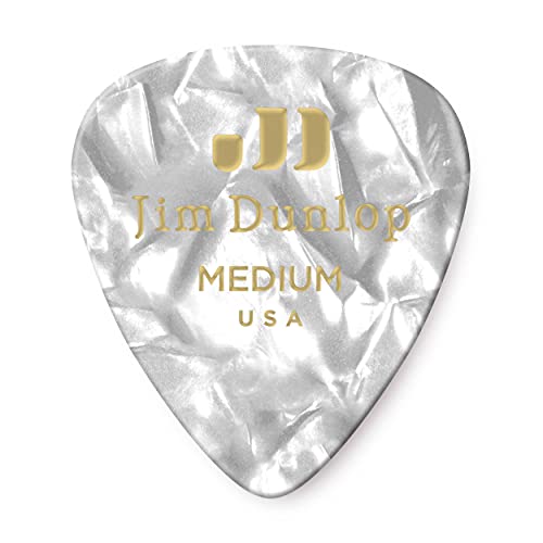 Dunlop Classic, Plettri Per Chitarra In Celluloide, Confezione Da 12 Pezzi M White Pearloid