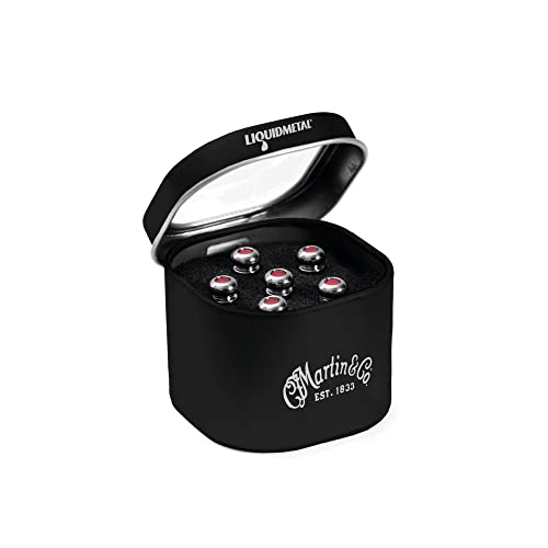 Martin Martin - Set Di 6 Perni Per Ponte Per Chitarra Acustica, Cromati Con Inserto Rosso, 6 Pin Per Confezione