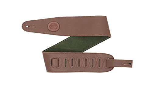 Levy'S, Mgs44St3-Brn-Grn, Tracolla In Pelle Brown Con Retro In Pelle Scamosciata Olive Green 2.5", Larghezza Di 3" (7.62 Cm), Lunghezza Da 48" (121.92