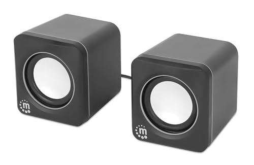 Manhattan 102704 - Altoparlante Stereo 2.0 Per Pc O Laptop, Ingresso Usb, Alimentazione Usb, 1 Paia, Adattatore Usb-C/Usb-A, Nero